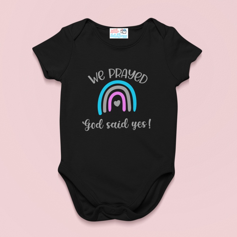 We Prayed God Said Yes Baby Announcement Black Onesie