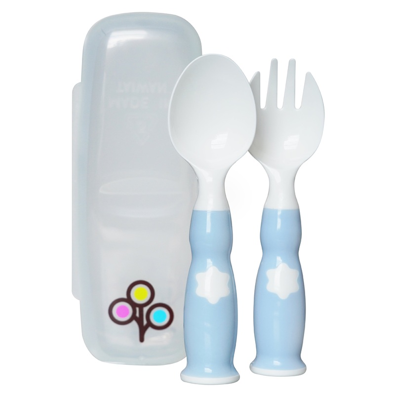 ZoLi Ergonomic Fork & Spoon Set with Travel Case – Mist Blue