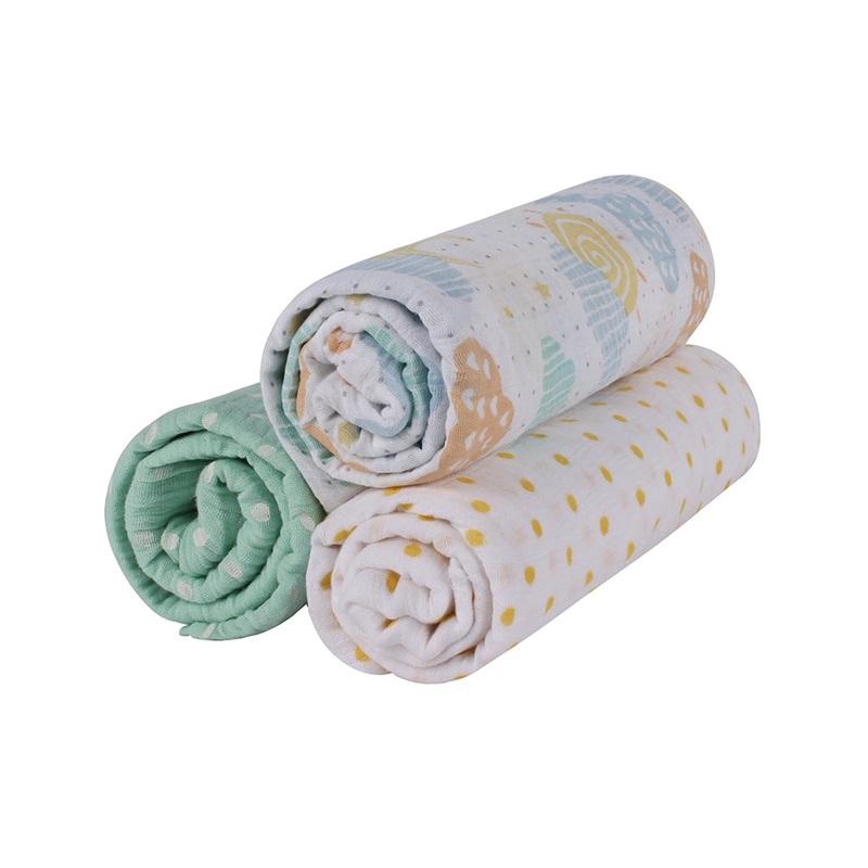 Abracadabra Cotton Muslin Swaddle For Newborns Pack of 3 (Lost in Clouds) – Sea Green