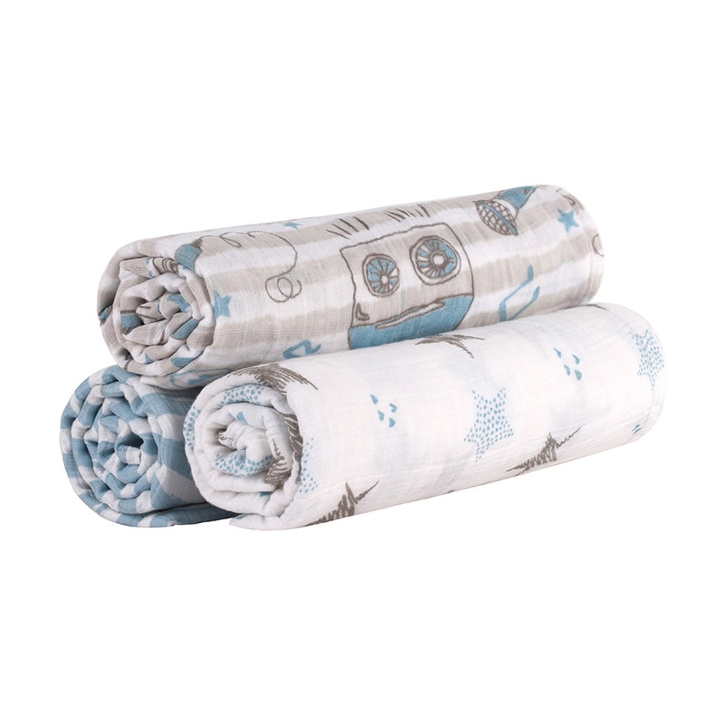 Abracadabra Cotton Muslin Swaddle For Newborns Pack of 3 (Rockstar) – Blue