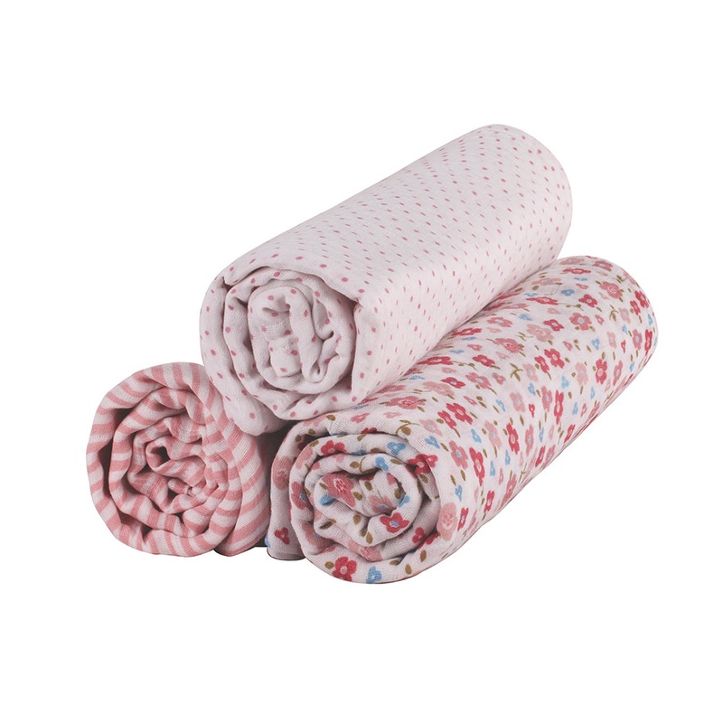 Abracadabra Cotton Muslin Swaddle For Newborns Pack of 3 (Vintage Floral) – Pink