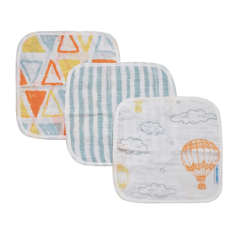 Abracadabra Cotton Muslin Wipes Pack of 3 (Hot Air Balloon) – Orange