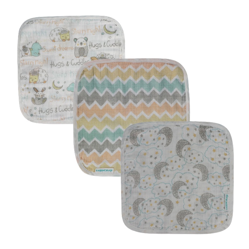 Abracadabra Cotton Muslin Wipes Pack of 3 (Sleepy Friends) – Pastel Multicolor
