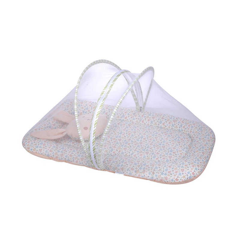 Abracadabra Gadda Set with Mosquito Net & Shaped Pillow Bunny Garden Theme – Peach