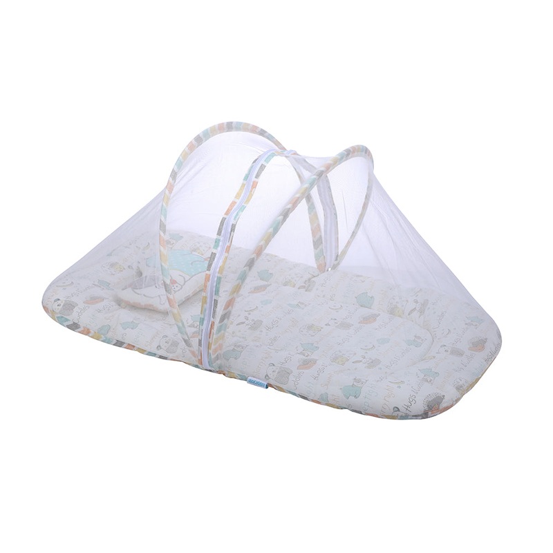 Abracadabra Gadda Set with Mosquito Net & Shaped Pillow Sleepy Friennds Theme – Pastel Multicolour
