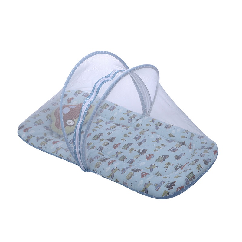 Abracadabra Gadda Set with Mosquito Net & Shaped Pillow Transport Theme – Light Blue