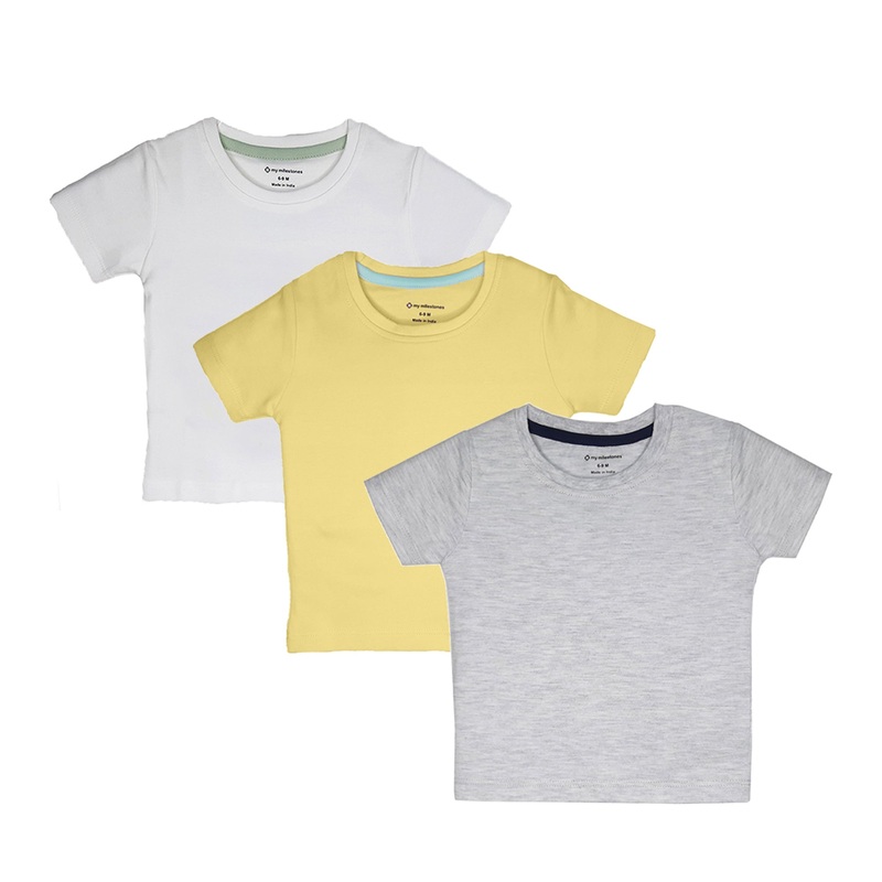 My Milestones Round Neck T-Shirt HS Solid Yellow / White / Grey – 3 Pc Pack