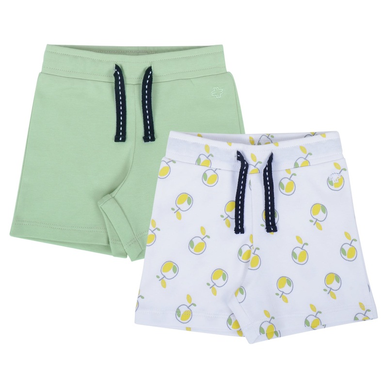 My Milestones Shorts – White Apples / Sage Green- 2 Pc Pack