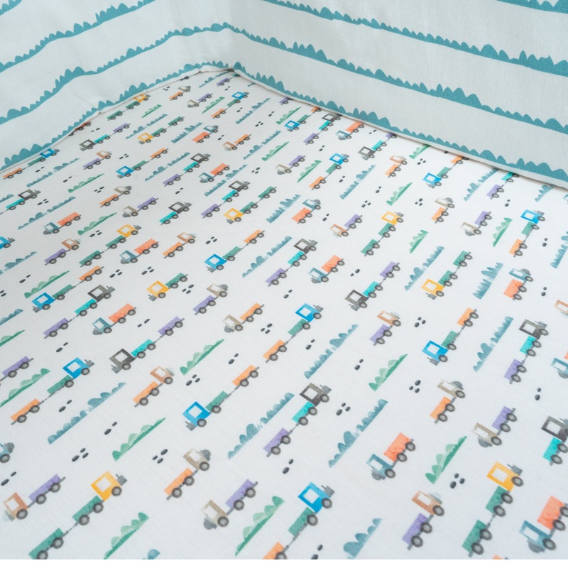 Tiny Snooze Organic Fitted Cot Sheet- Trucks
