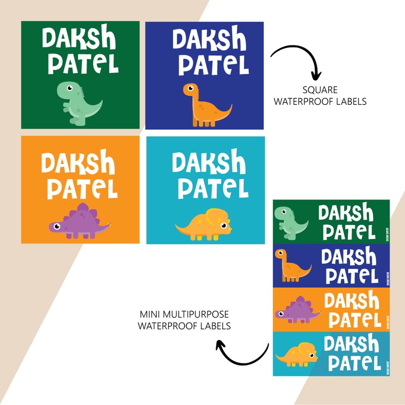 Waterproof Name Stickers – Dino