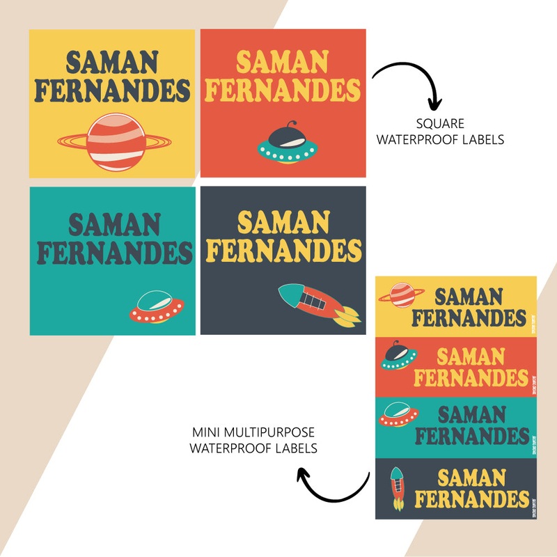 Waterproof Name Stickers – Space