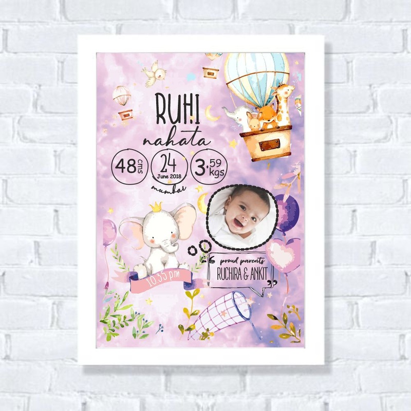Birth Statistics Frame – Hot Air Balloon Lavender