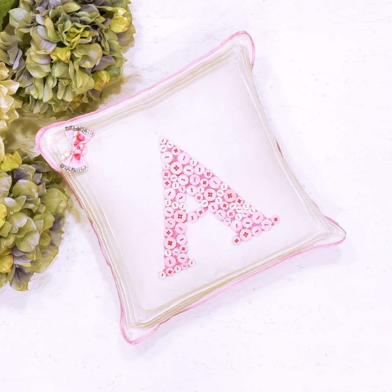 Monogrammed Button Cushion- Pink