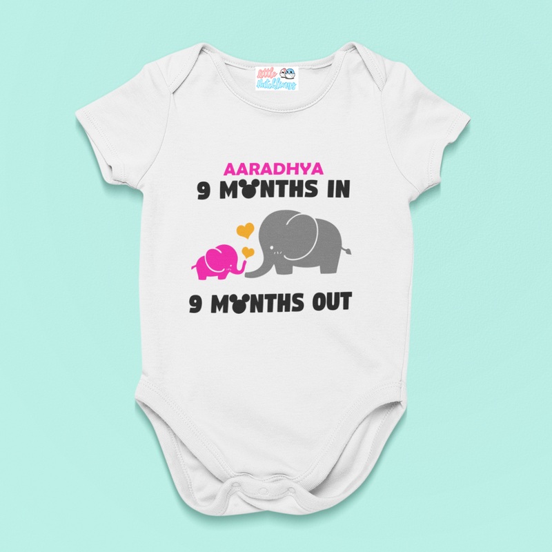 Monthly Birthday – 9 Months In 9 Months Out – Elephant Onesie -White
