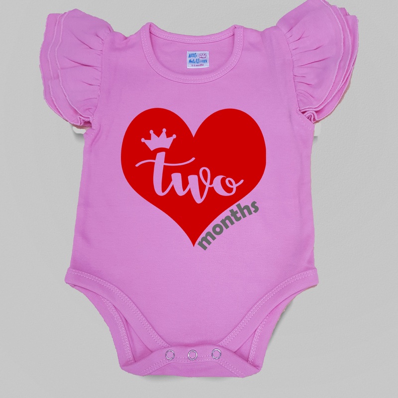 Monthly Birthday – Big Heart & Crown – Pink Onesie