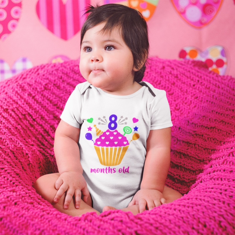 Monthly Birthday – Cupcake – White Onesie