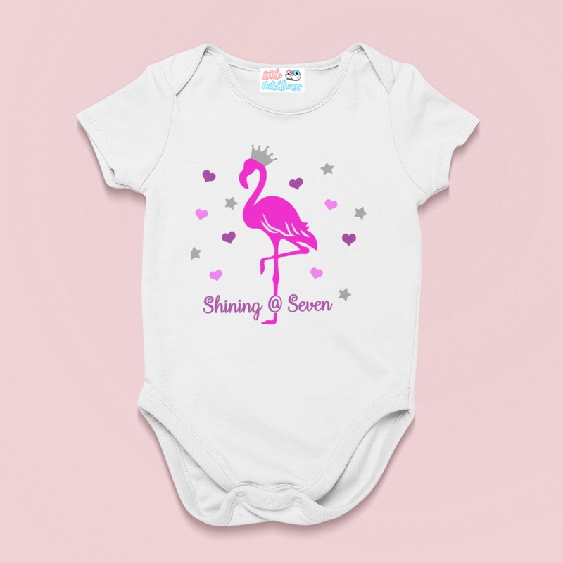 Monthly Birthday – Flamingo – White Onesie