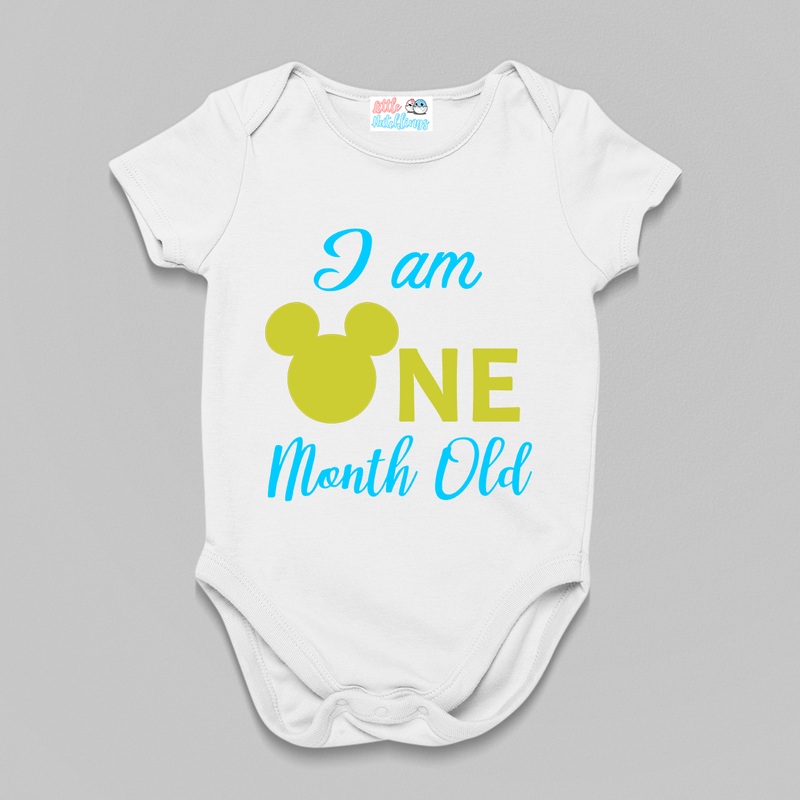 Monthly Birthday – Mickey One Month Old – White Onesie