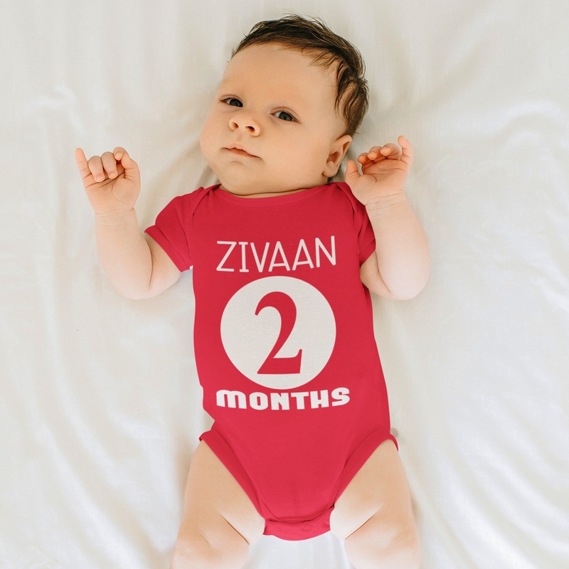 Monthly Birthday – Number In Circle – Red Onesie