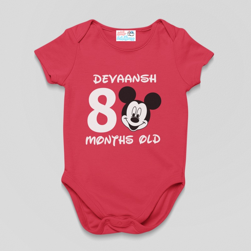 Monthly Birthday – Number & Mickey Face – Red Onesie