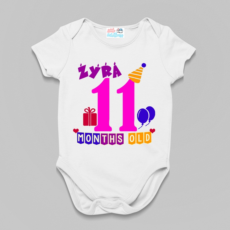 Monthly Birthday – Party Banner Balloons Gift Cap – White Onesie