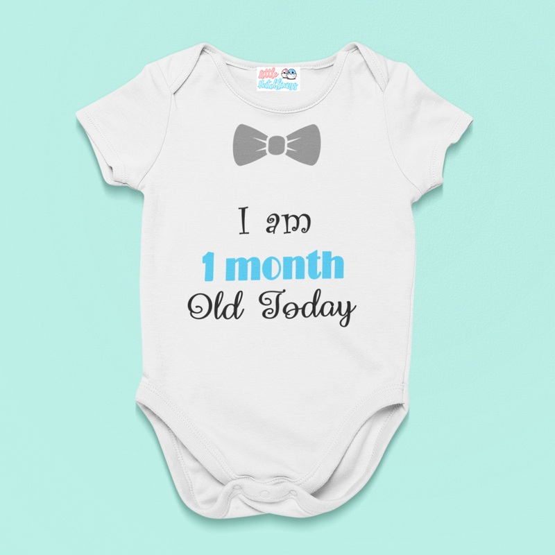 Monthly Birthday – Printed Grey Bow – White Onesie