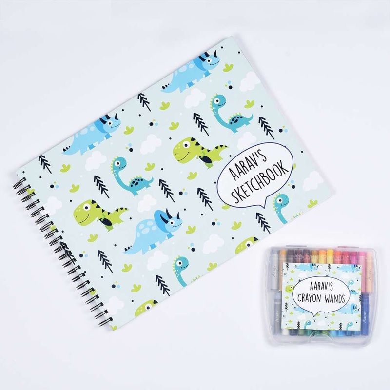 Sketch Books With Personalized Crayons – Cute Dinos
