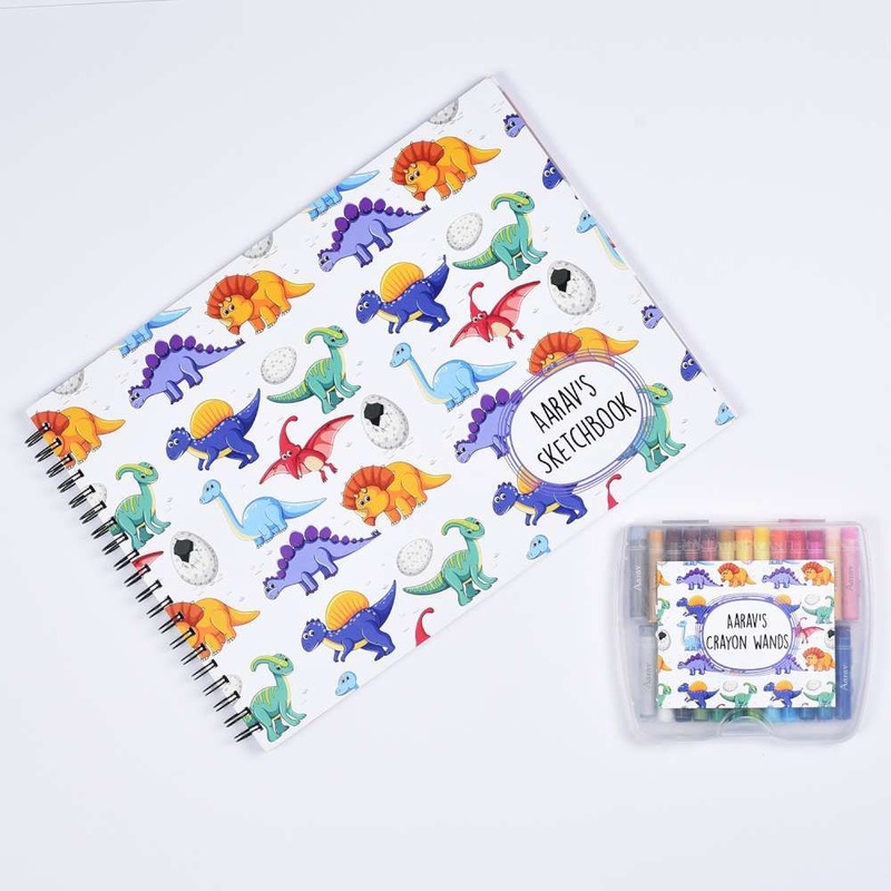 Sketch Books With Personalized Crayons – Dinosaurs