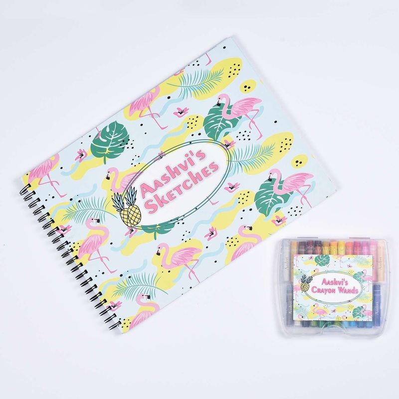 Sketch Books With Personalized Crayons – Flamingos