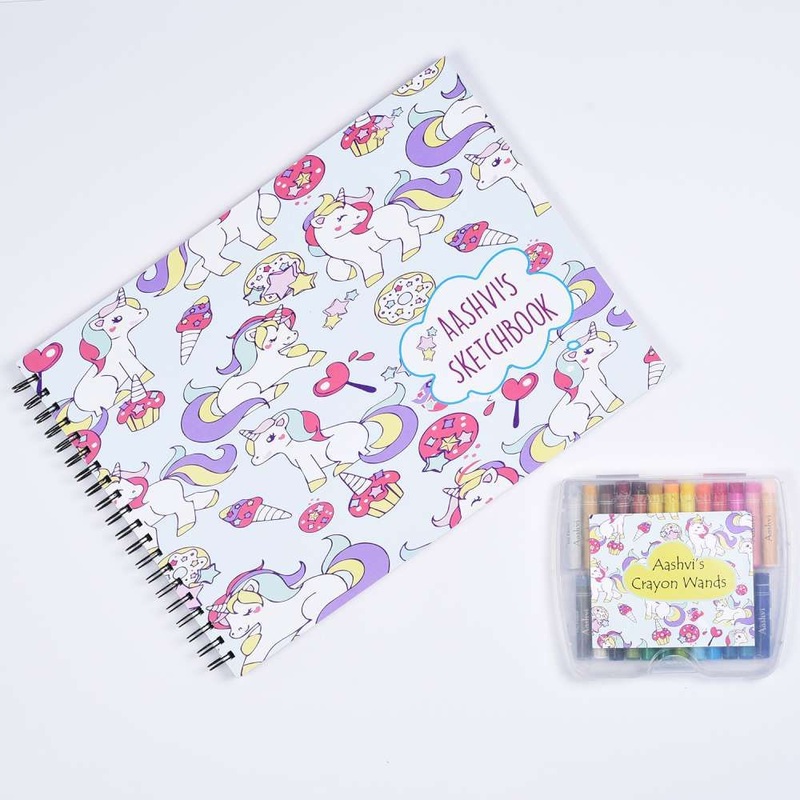 Sketch Books With Personalized Crayons – Shy Unicorn