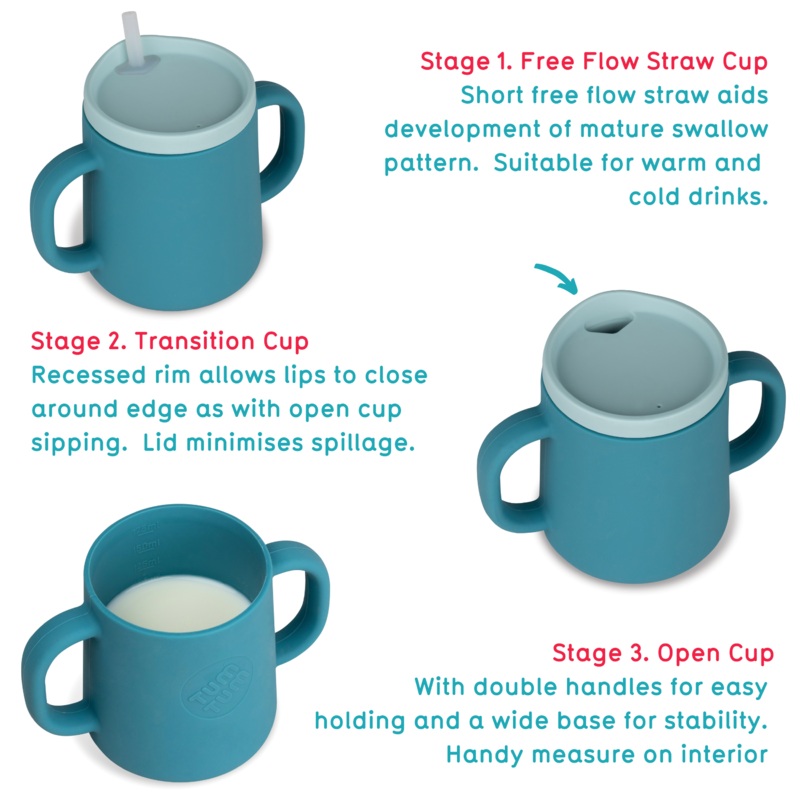 TUM TUM 3 way Baby Trainer Cup, Designed with Feeding & Swallowing Specialist Speech Therapist, 180ml, Blue