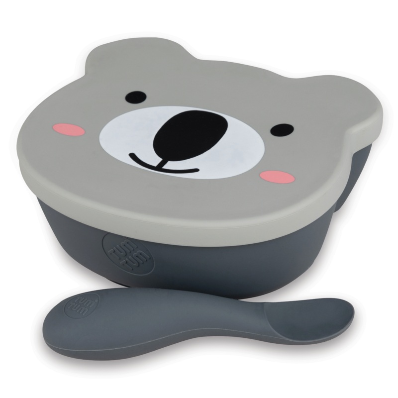 TUM TUM Baby & Toddler Stay Put Suction Bowl With Lid & Spoon, Stay Put Silicone Weaning Bowl & Spoon, First Feeding, Baby Led Weaning, 6m+, Betsy Bear Pink