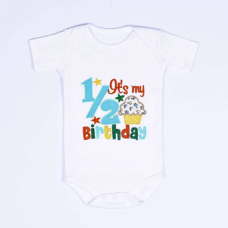 Half Birthday Cupcake Romper – Blue