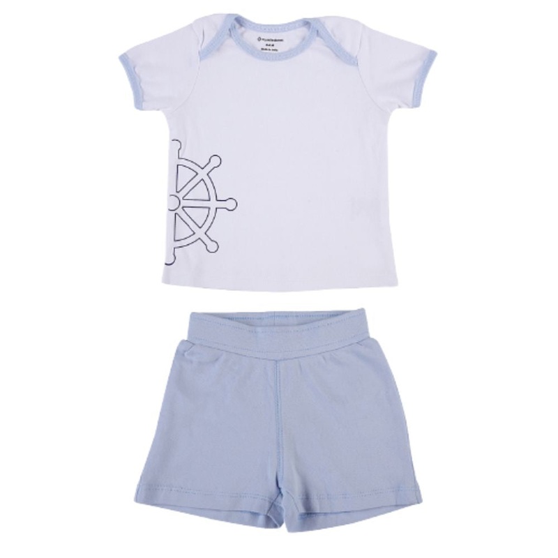 My Milestones Baby Top Bottom Set- Half Sleeves T-shirt with Shorts-White/Baby Blue
