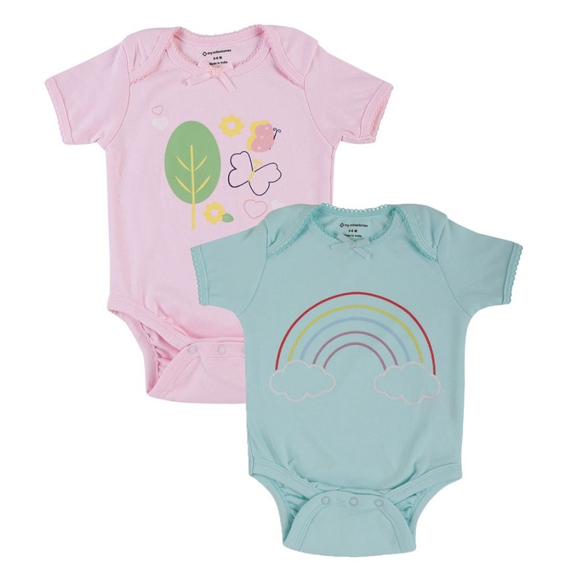 My Milestones Bodysuit Half Sleeves Aqua / Pink – 2 Pc Pack