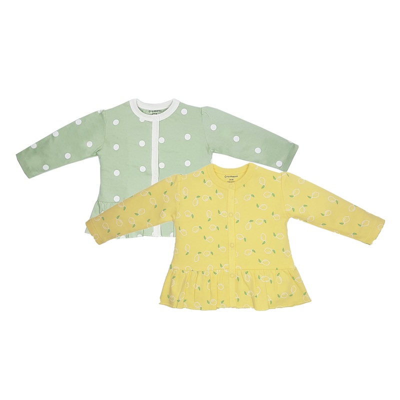 My Milestones T-shirt Full Sleeves Girls Sage Green Polka/ Yellow Lemon – 2 Pc Pack