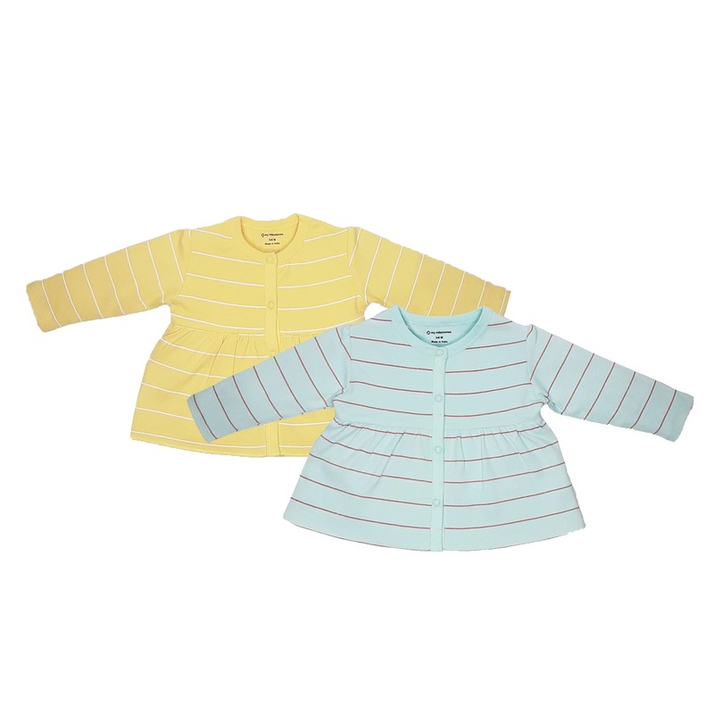 My Milestones T-shirt Full Sleeves Girls Yellow Striped / Aqua Striped – 2 Pc Pack