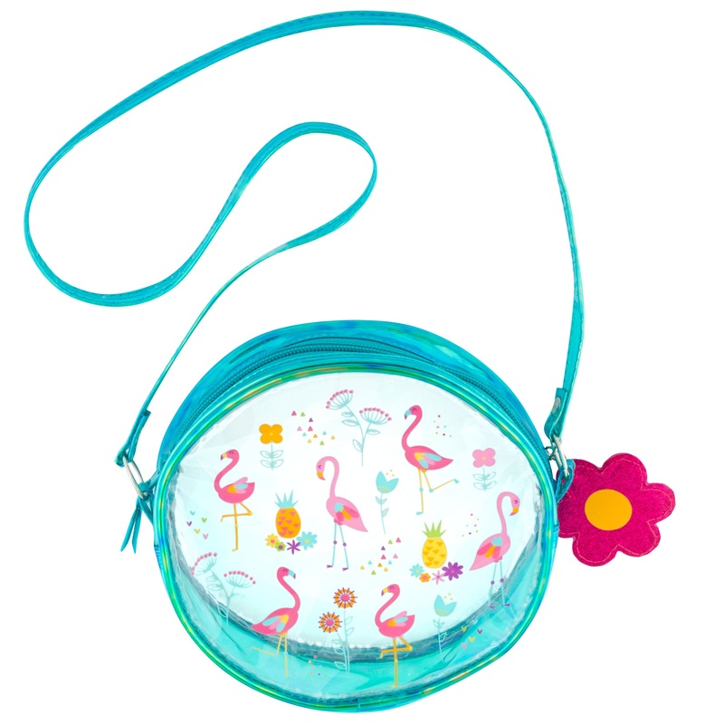 Stephen Joseph Clear/Iridescent Crossbody Purse – Flamingo