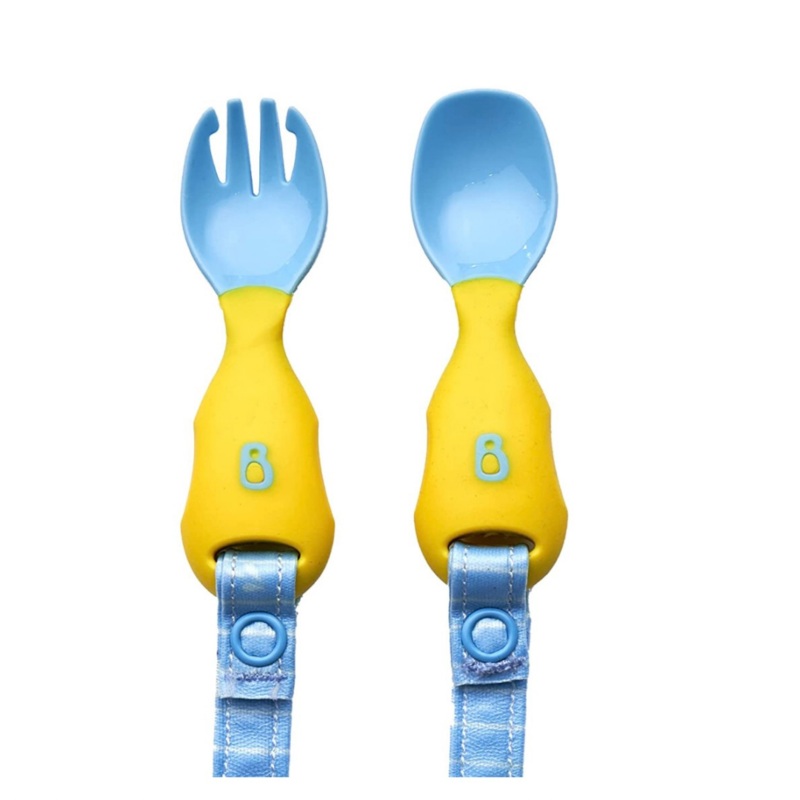 Bibado Handi Cutlery – Attachable Weaning Cutlery Set Ducklings Pool Party Blue