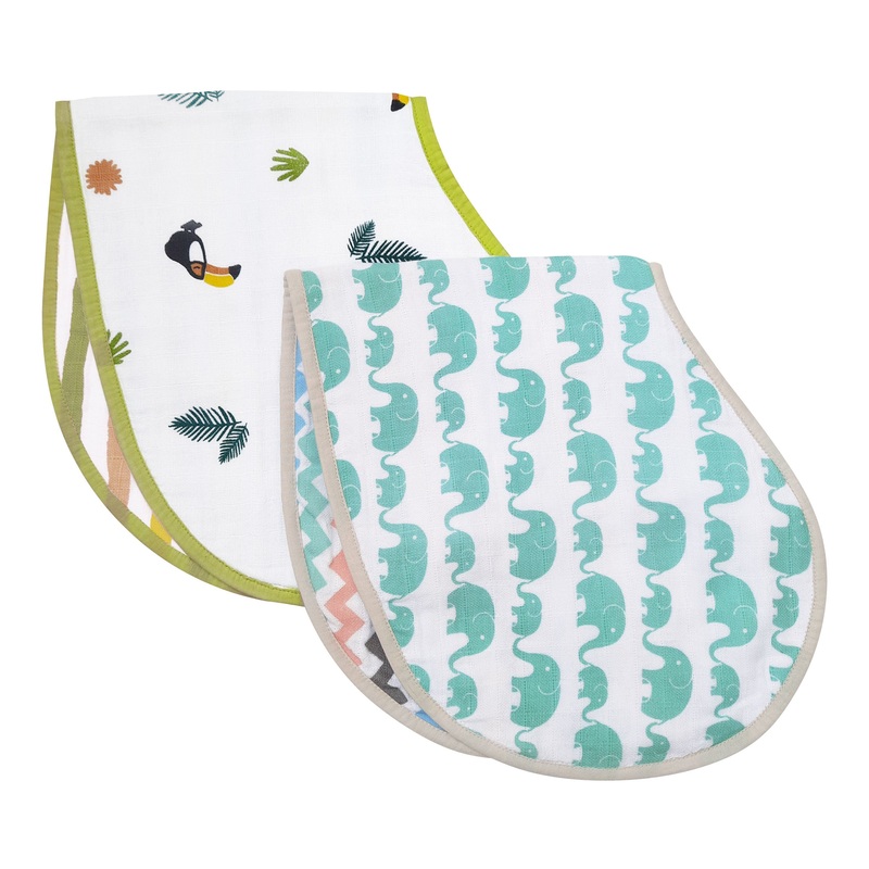 Masilo Organic Muslin Burp Cloth & Bib (Pack of 2)  Toucan & Elephant