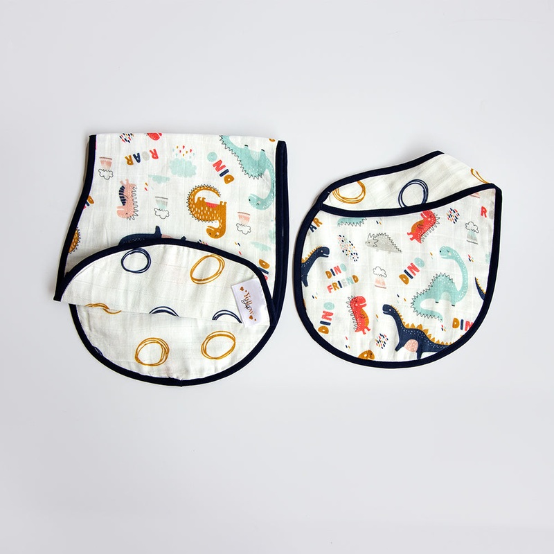 Dino Friend – Reversible Bib & Burpy Cloth Set
