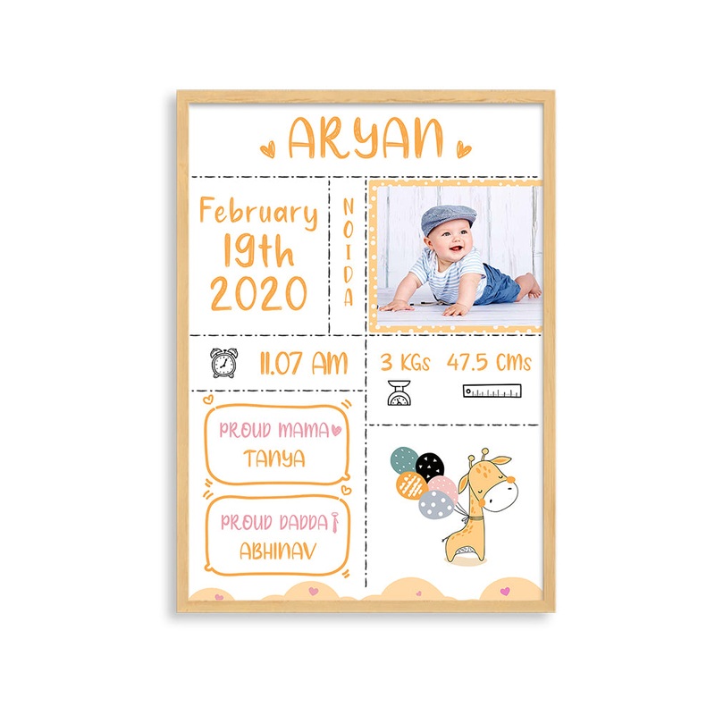 Doodle’s Birth Statistics Frame – Baby Giraffe