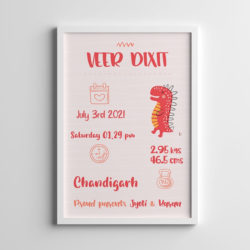 Doodle’s Birth Statistics Frame – Dino Friend