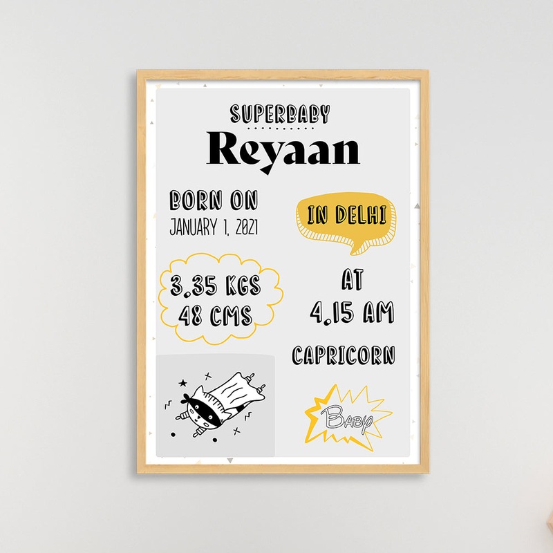 Doodle’s Birth Statistics Frame – Superbaby
