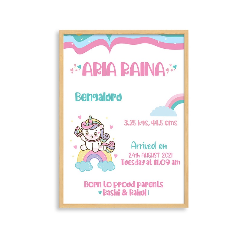 Doodle’s Birth Statistics Frame – Unicorn Dreams