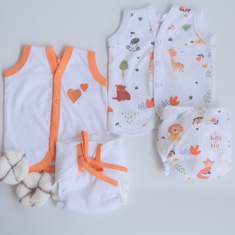 Orange Hearts – Everyday Essentials Nappy & Vest (Set of 4)