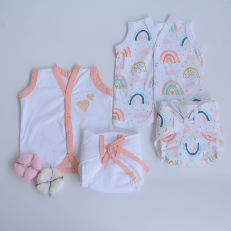 Peach Hearts – Everyday Essentials Nappy & Vest (Set of 4)
