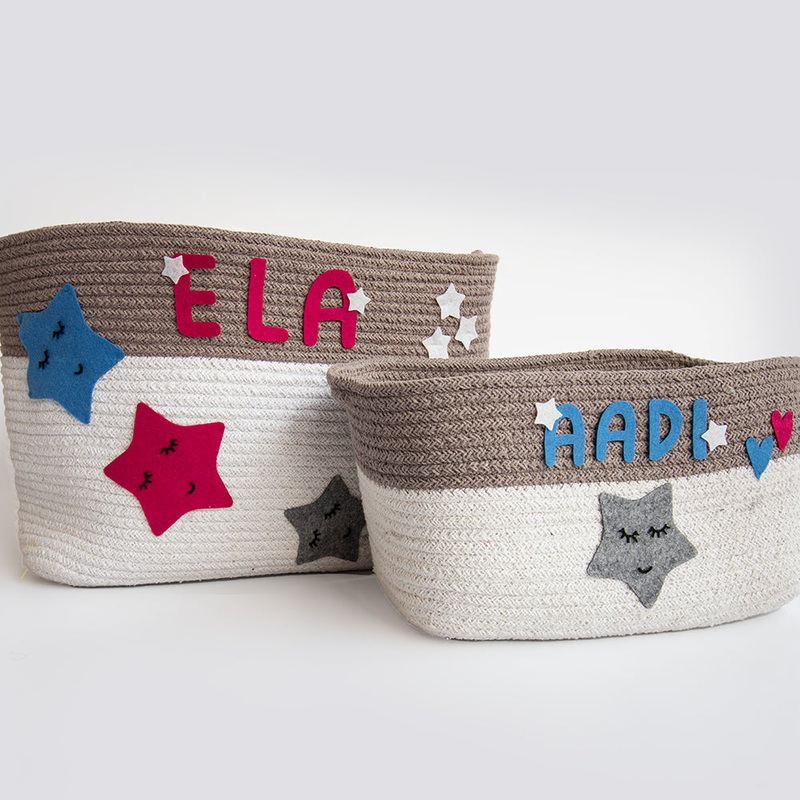 Twinkly Stars- Cotton Rope Basket- Individual/ Set Of 2