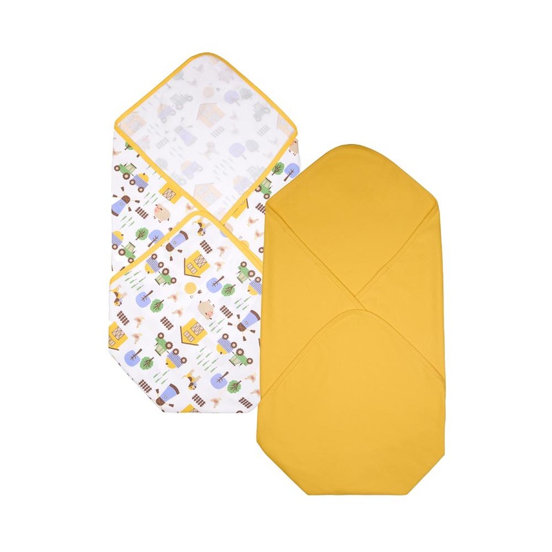 100% Cotton Interlock Baby Wrapper Barnyard Print & Samoan Sun Pack of 2