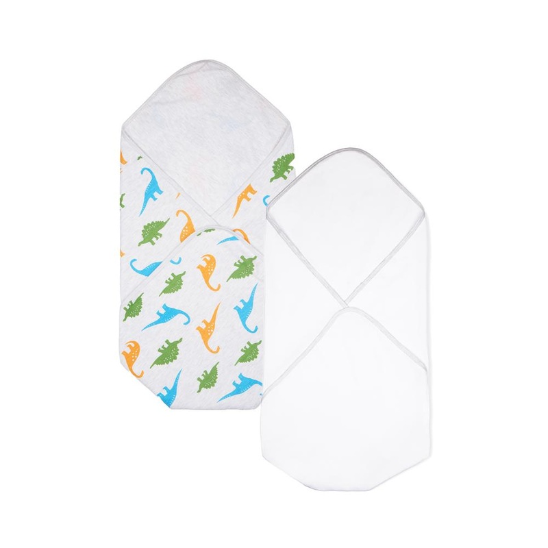 100% Cotton Interlock Baby Wrapper Dino Print & White Pack of 2